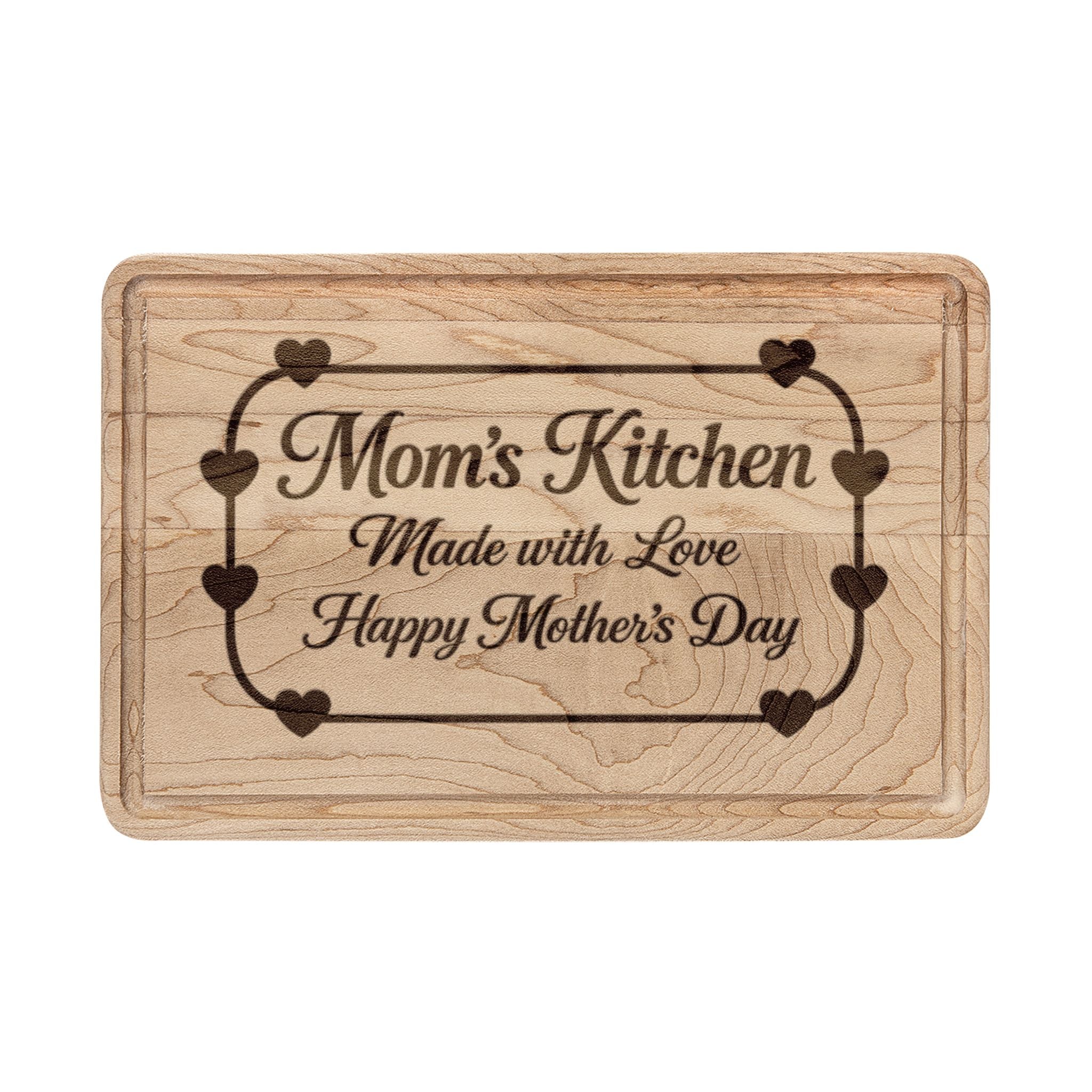 Mom's Kitchen Engraved Wooden Cutting Board — "Made with Love" Mother's Day Gift