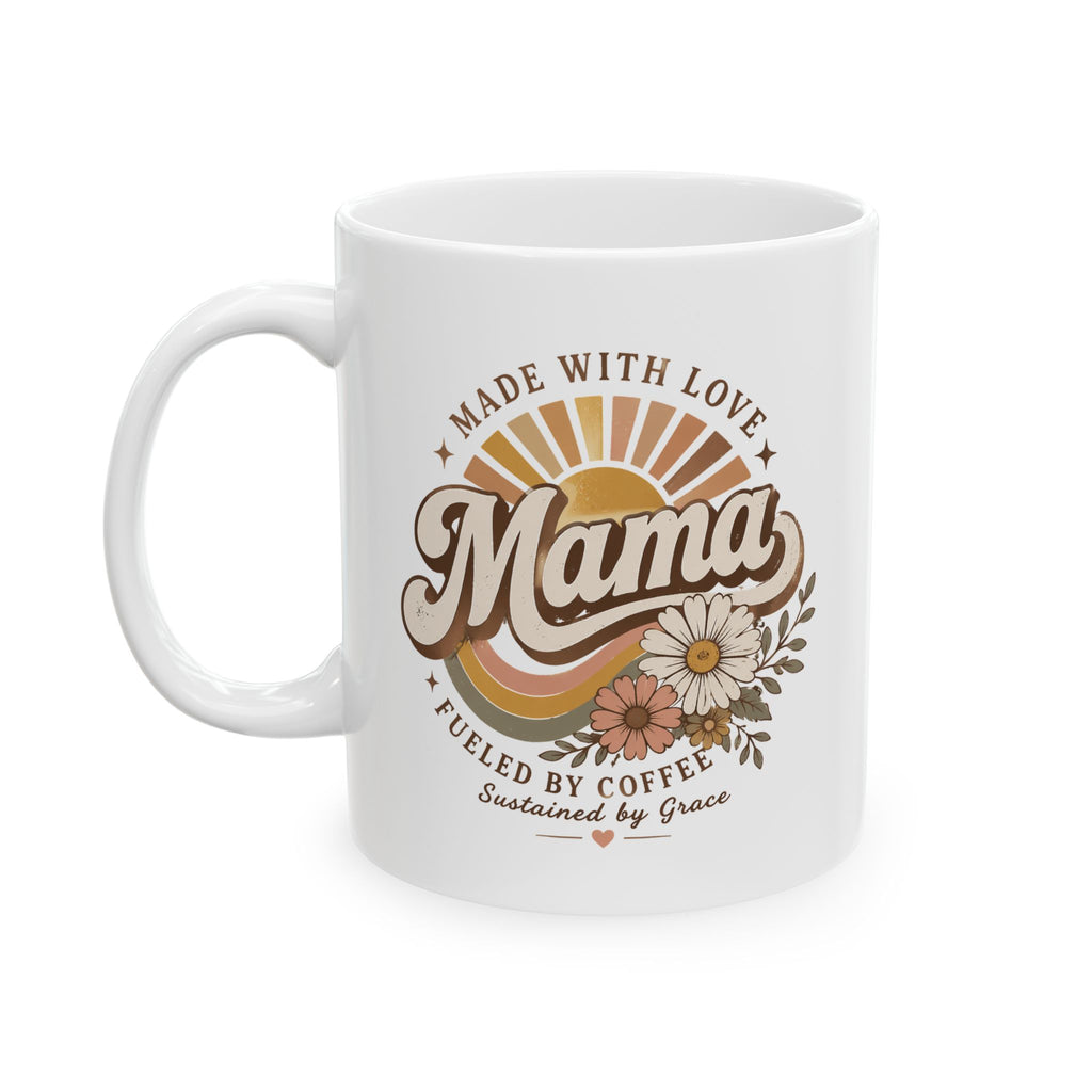 Mama Floral Ceramic Mug — Retro Script Coffee Cup (11oz)