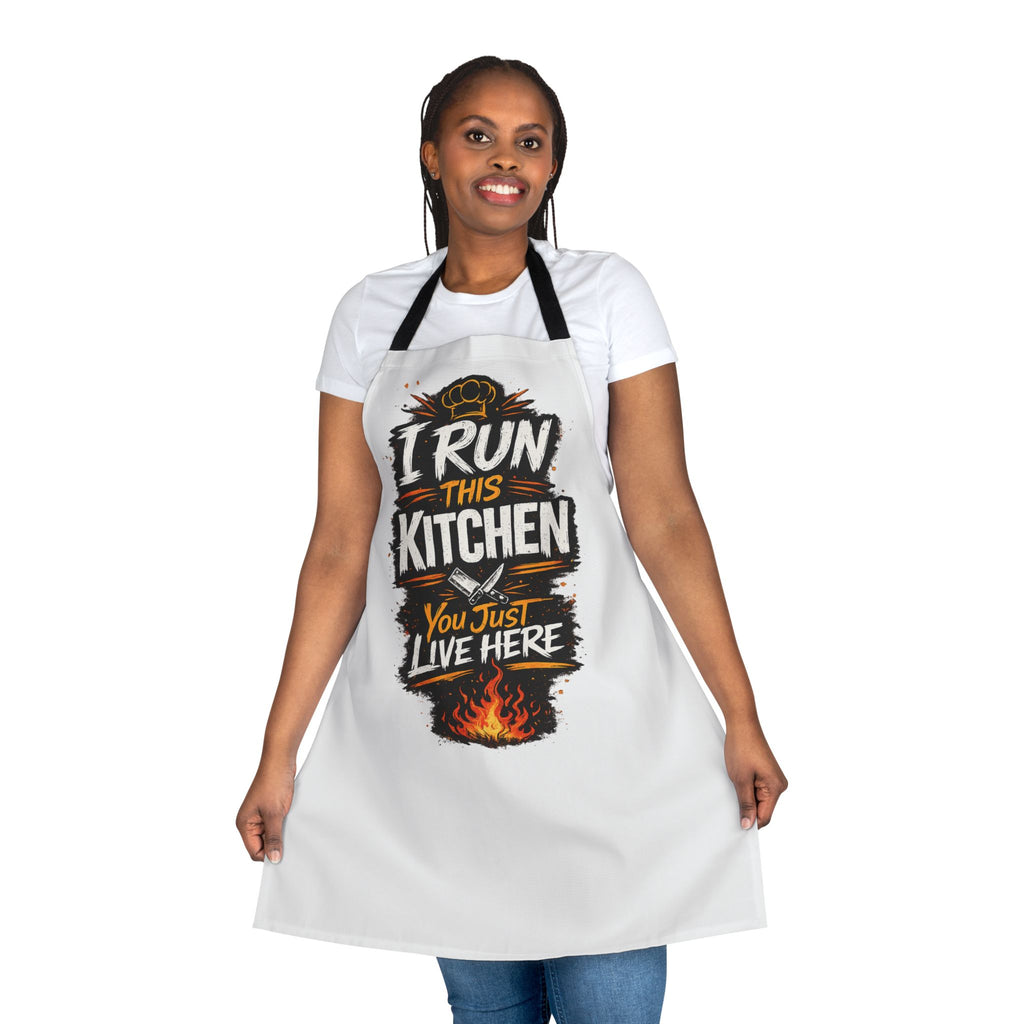 Kitchen Apron — "I Run This Kitchen, You Just Live Here" Funny Chef Apron for Home Cooks & Grillmasters